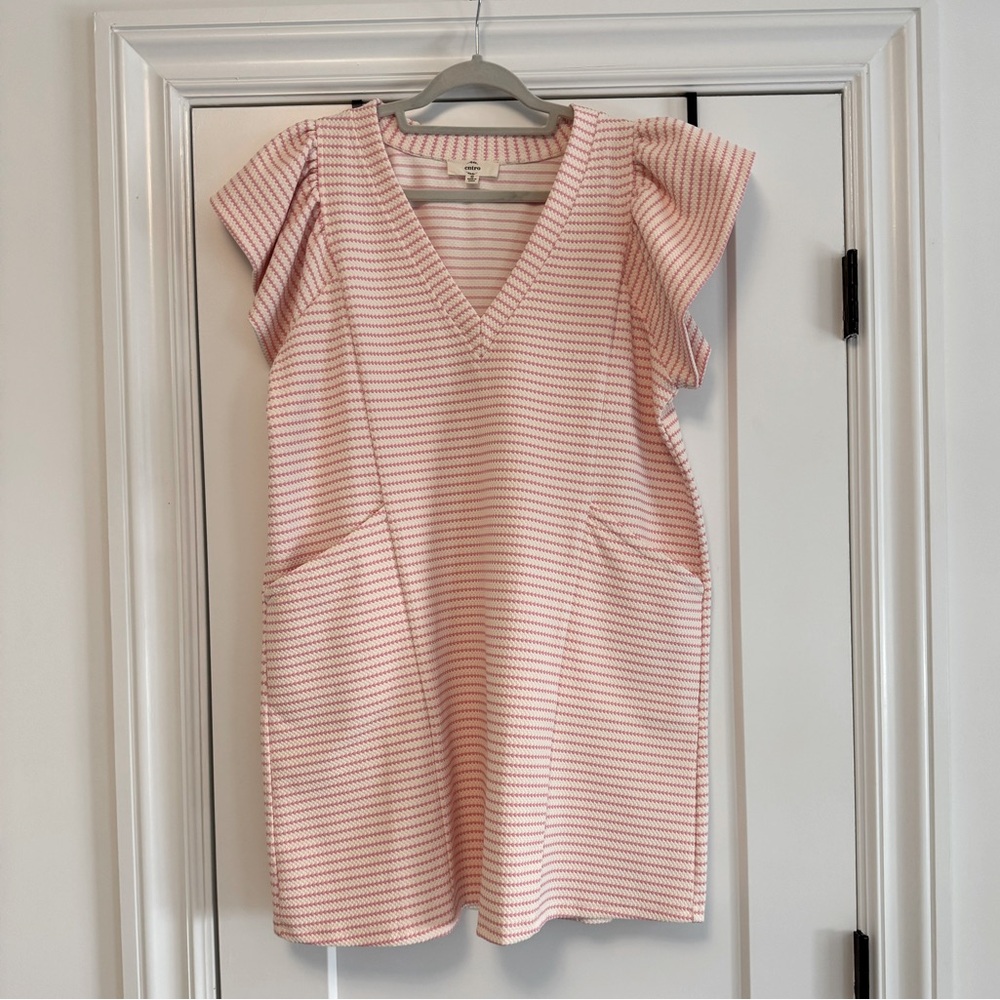 Pink Striped V-Neck Women's Dress